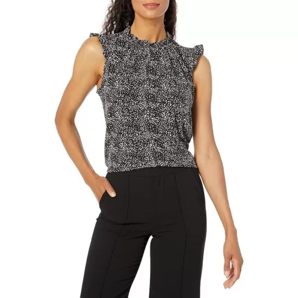 Adrianna Papell Womens Ruffle Mock Neck TankBlack Abstract Spots