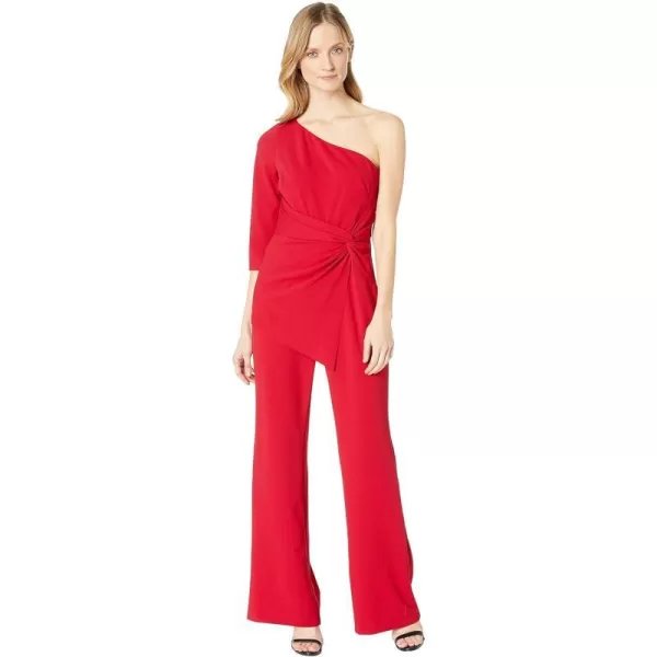 Adrianna Papell Womens Size One Shoulder Crepe Melania Jumpsuit PlusDark Cherry