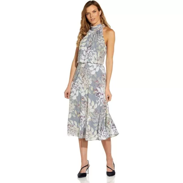 Adrianna Papell Womens Watercolor Floral Midi DressDusty Blue Multi