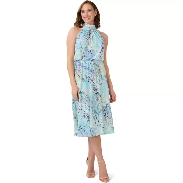 Adrianna Papell Womens Watercolor Floral Midi DressLight Blue Multi