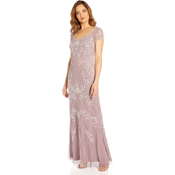 Adrianna Papell Womens Beaded Long DressDusted PetalIvory