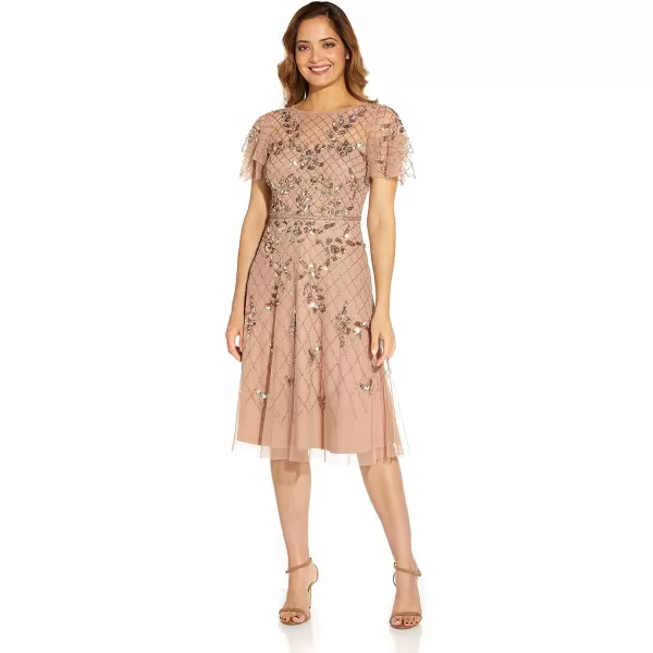 Adrianna Papell Womens Beaded Midi DressRose Gold