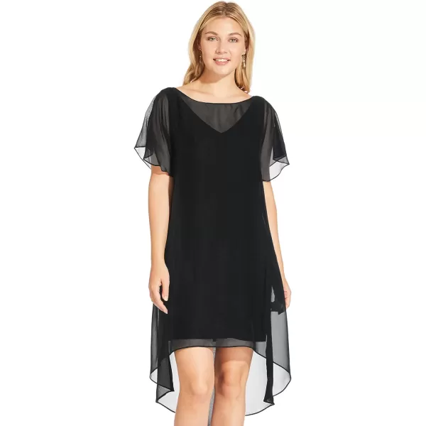 Adrianna Papell Womens Chiffon Overlay Short DressBlack