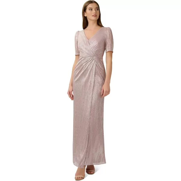 Adrianna Papell Womens Foiled Mesh Draped GownBlush