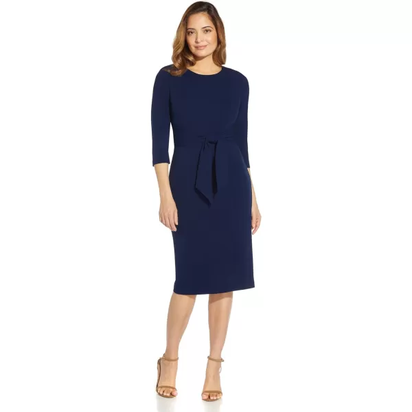 Adrianna Papell Womens Knit Crepe Tie Waist SheathNavy Sateen