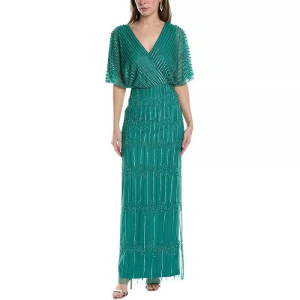 Adrianna Papell Womens Beaded Surplice GownJungle Green