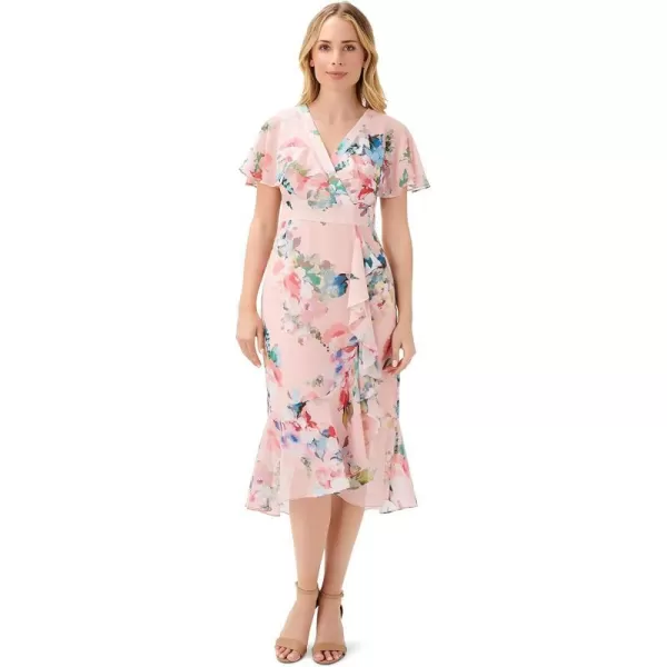 Adrianna Papell Womens Floral Faux Wrap Ruffle DressRose Multi