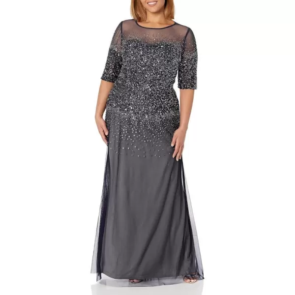 Adrianna Papell Womens PlusSize Beaded Illusion GownNavy