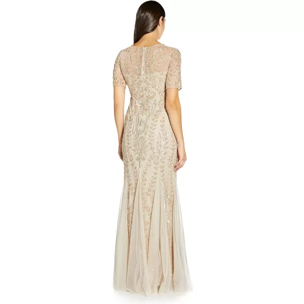 Adrianna Papell Womens Beaded Gown with GodetsOcean Dream