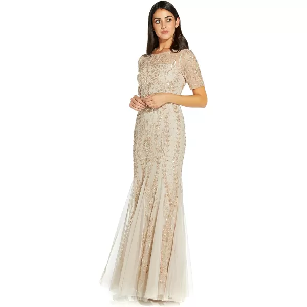 Adrianna Papell Womens Beaded Gown with GodetsOcean Dream