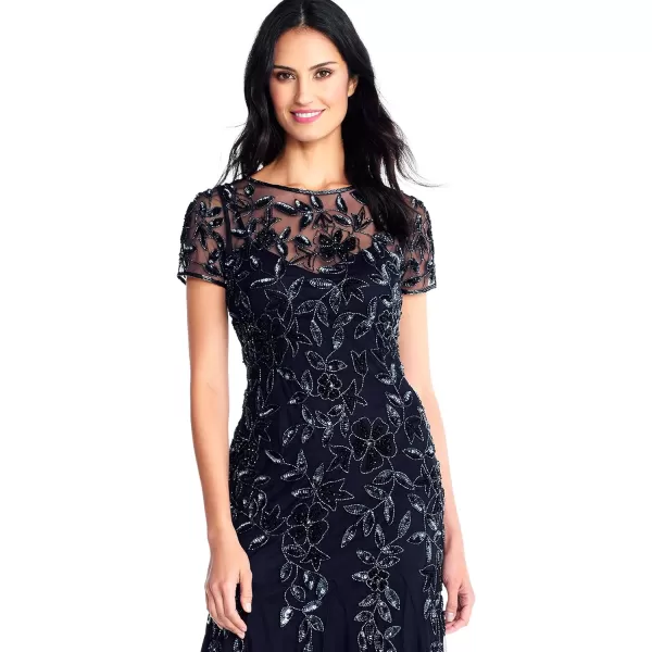 Adrianna Papell Womens Beaded Gown with GodetsTwilight