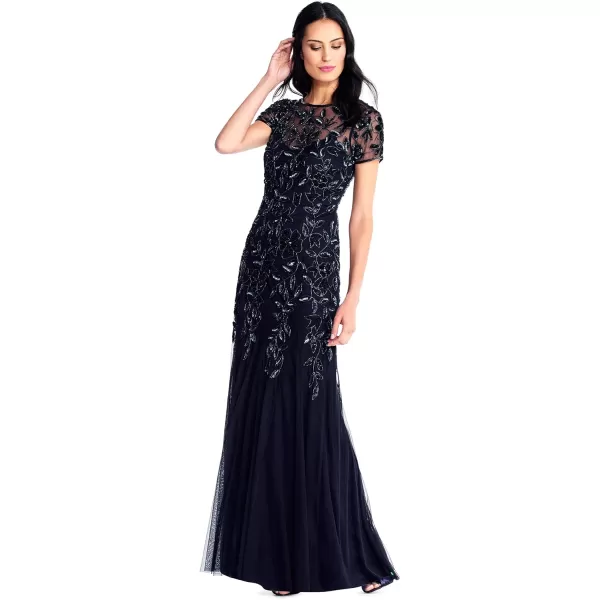 Adrianna Papell Womens Beaded Gown with GodetsTwilight