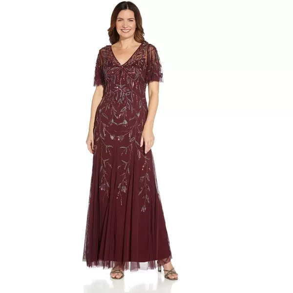 Adrianna Papell Womens Beaded Long GownDark Burgundy