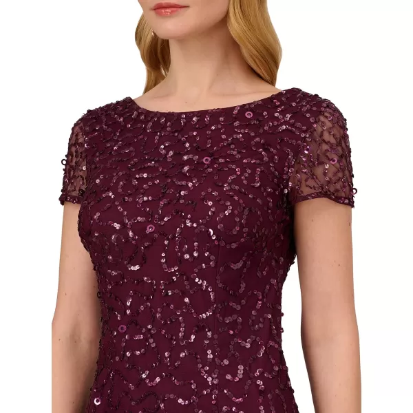 Adrianna Papell Womens Beaded Short Sleeve GownCassis