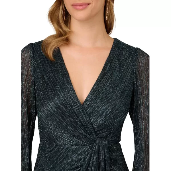 Adrianna Papell Womens Metallic Mesh Draped GownTeal Sapphire