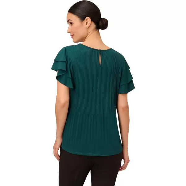 Adrianna Papell Womens Solid Pleat Double Sleeve TopEvergreen