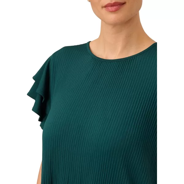 Adrianna Papell Womens Solid Pleat Double Sleeve TopEvergreen