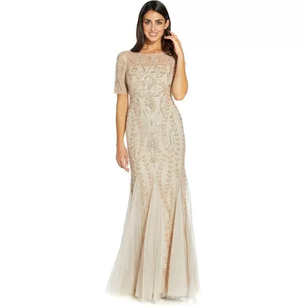 Adrianna Papell Womens Beaded Gown with GodetsOcean Dream