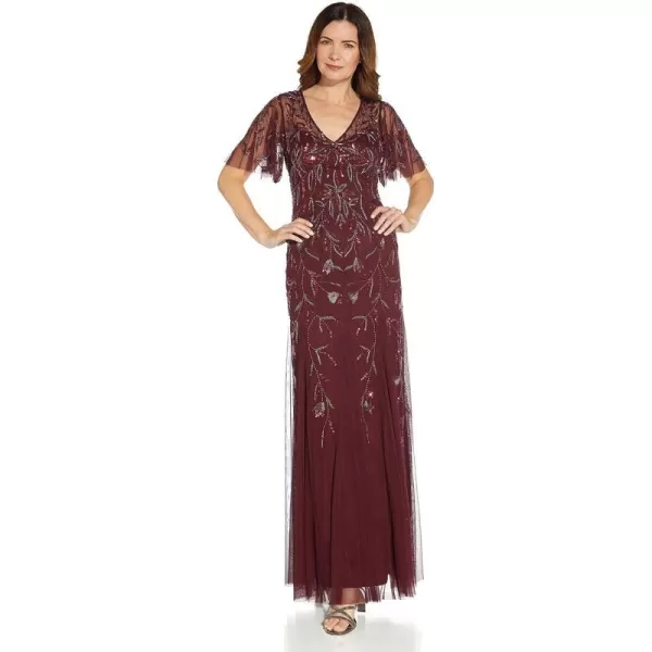 Adrianna Papell Womens Beaded Long GownDark Burgundy