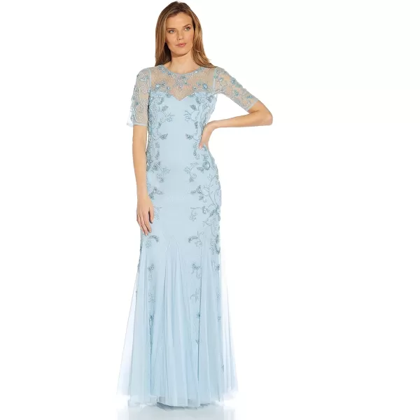 Adrianna Papell Womens Beaded Gown with GodetsElegant Sky