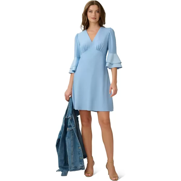 Adrianna Papell Womens Satin Crepe Bell Sleeve DressElegant Sky