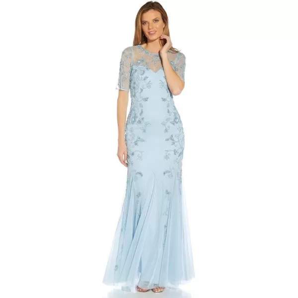 Adrianna Papell Womens Beaded Gown with GodetsElegant Sky