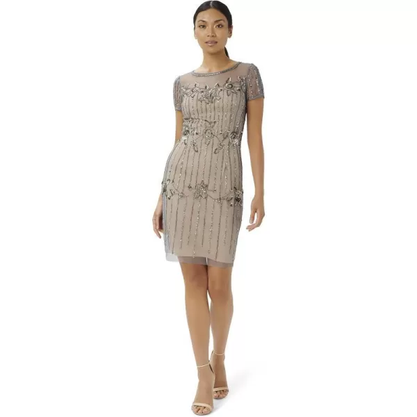 Adrianna Papell Womens Beaded Short DressSterlingNude