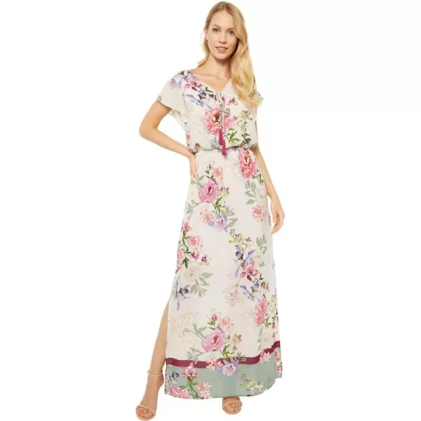 Adrianna Papell Womens Floral Border Print Maxi DressIvory Multi