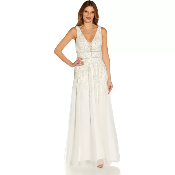 Adrianna Papell Womens Beaded Mesh Chiffon GownIvory