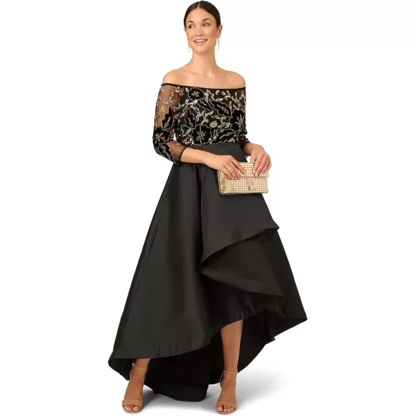 Adrianna Papell Womens Beaded Taffeta GownBlackGold