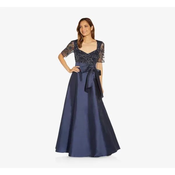 Adrianna Papell Womens Beaded Taffeta GownNavy