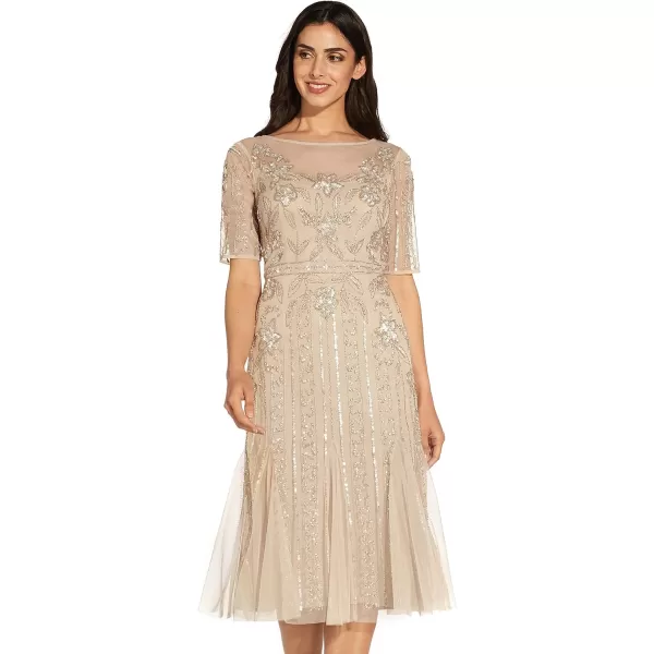 Adrianna Papell Womens Beaded Tea Length DressBiscotti