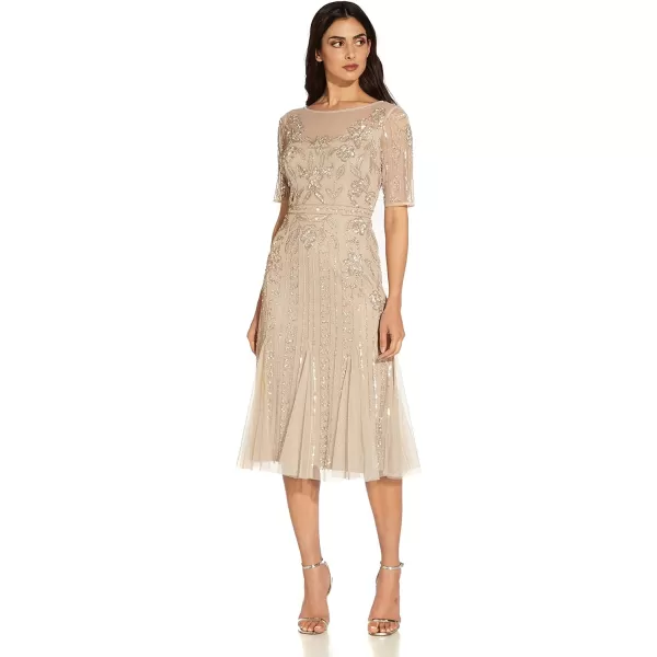 Adrianna Papell Womens Beaded Tea Length DressBiscotti