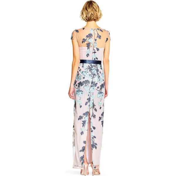 Adrianna Papell Womens Cascading Floral Column GownMidnight MultiNude