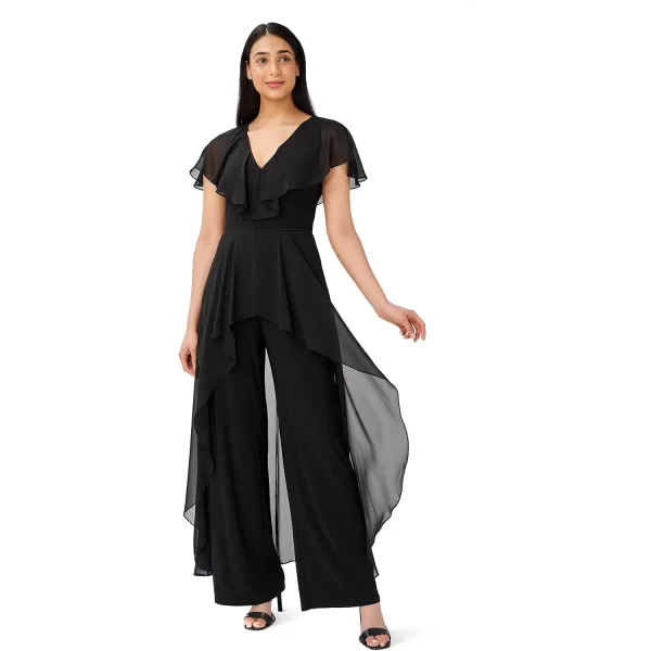 Adrianna Papell Womens Chiffon Jersey JumpsuitBlack