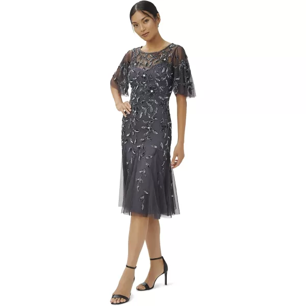 Adrianna Papell Womens Elegant Beaded Midi DressGunmetal