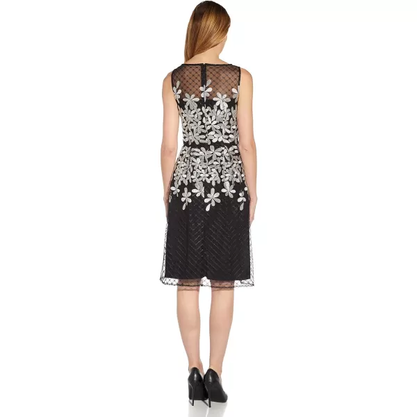 Adrianna Papell Womens Embroidered Fit and FlareBlackIvory