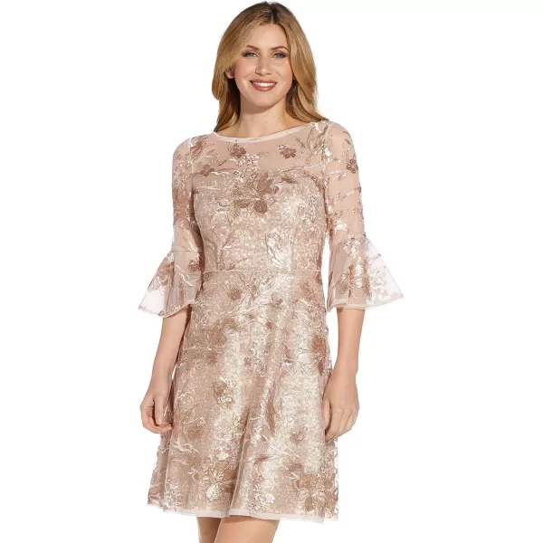 Adrianna Papell Womens Embroidered Sequin CocktailJoyful Blush