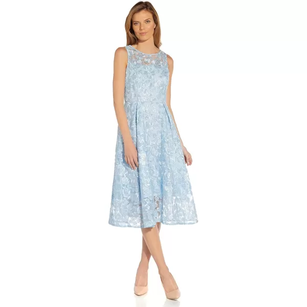 Adrianna Papell Womens Embroidered Tea Length DressClear Water