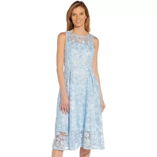 Adrianna Papell Womens Embroidered Tea Length DressClear Water