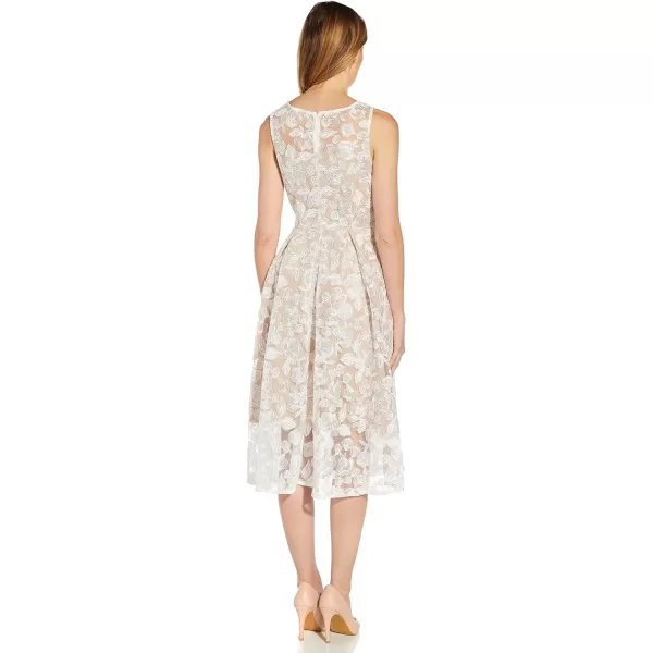 Adrianna Papell Womens Embroidered Tea Length DressIvoryBisque