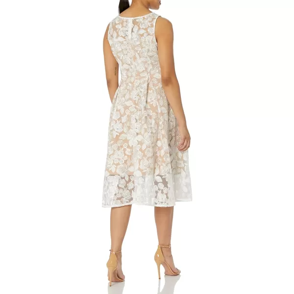 Adrianna Papell Womens Embroidered Tea Length DressIvoryBisque