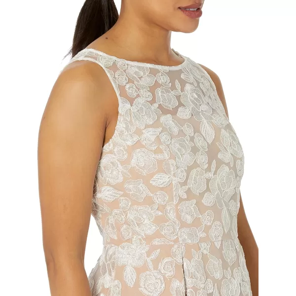 Adrianna Papell Womens Embroidered Tea Length DressIvoryBisque