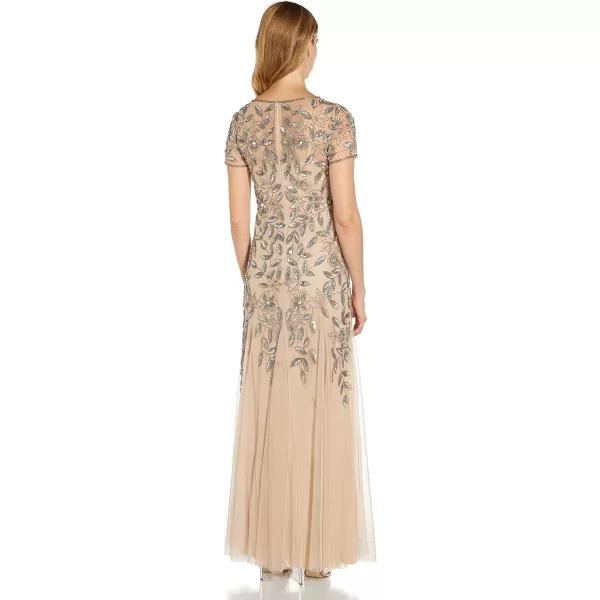 Adrianna Papell Womens Floral Beaded Godet Gown TaupePink 12Adrianna Papell Womens Floral Beaded Godet Gown TaupePink 12