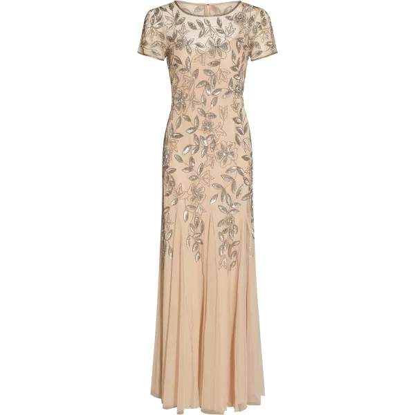 Adrianna Papell Womens Floral Beaded Godet Gown TaupePink 12Adrianna Papell Womens Floral Beaded Godet Gown TaupePink 12