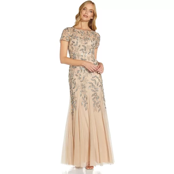 Adrianna Papell Womens Floral Beaded Godet Gown TaupePink 12Adrianna Papell Womens Floral Beaded Godet Gown TaupePink 12