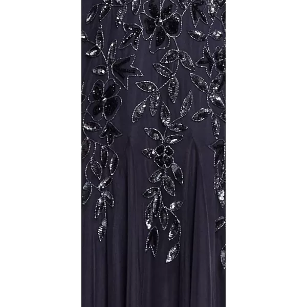 Adrianna Papell Womens Floral Beaded Godet GownTwilight