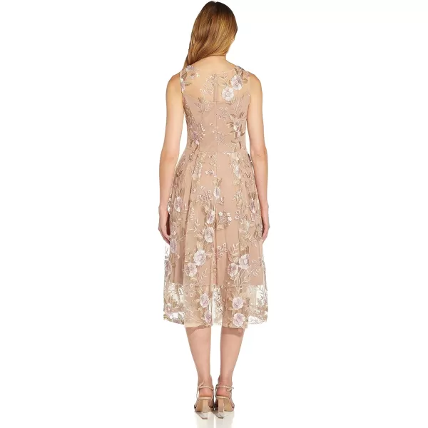 Adrianna Papell Womens Floral Embroidery Flared DressBlush Multi