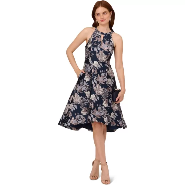 Adrianna Papell Womens Floral Jacquard DressNavy Multi