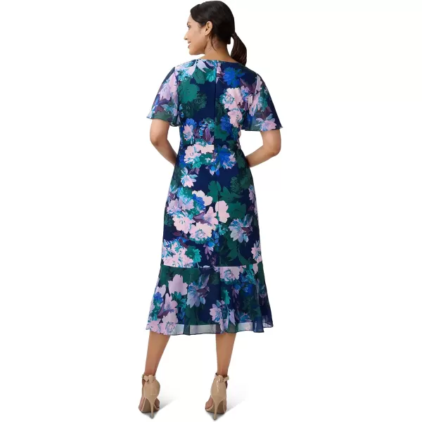 Adrianna Papell Womens Floral Print Button DressNavy Multi